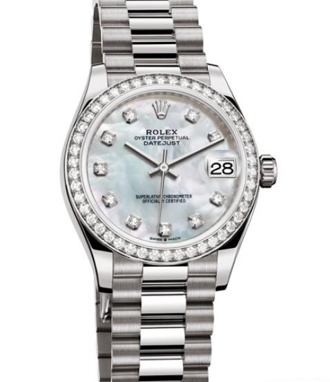 Fake Rolex Women Watch Datejust 31 Oyster Perpetual 278289 - 83369 White Gold - Diamonds - White Mother-of-Pearl Dial